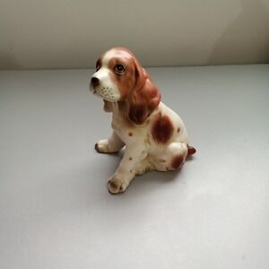 Vintag Spaniel Dog Figurine Brown and White Ceramic Puppy Statue‎ Collectible